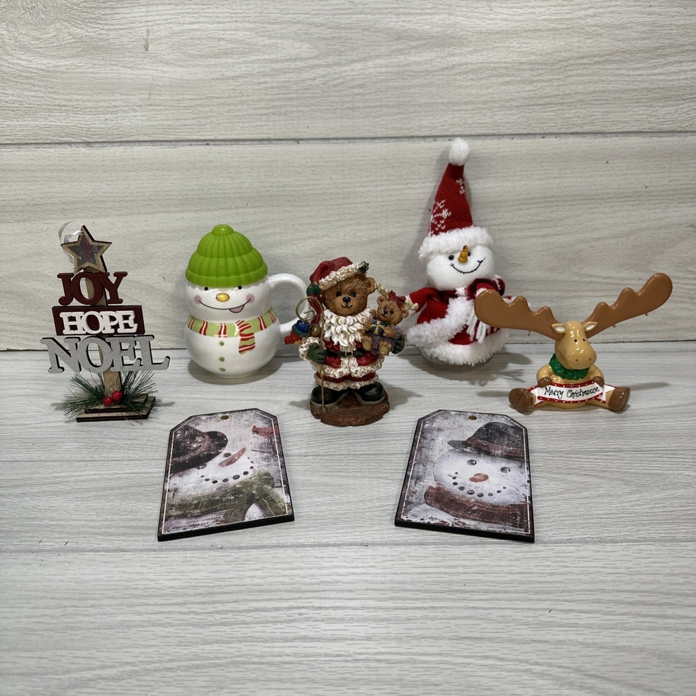 Assorted Christmas Decor (Set of 7) Approximately 4-6" Resin, Ceramic, Cardboard